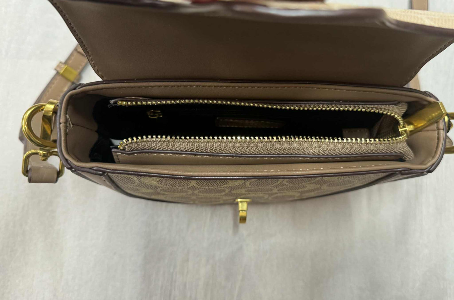 TRIPP - Two Toned Patterned Saddle Bag - Taupe