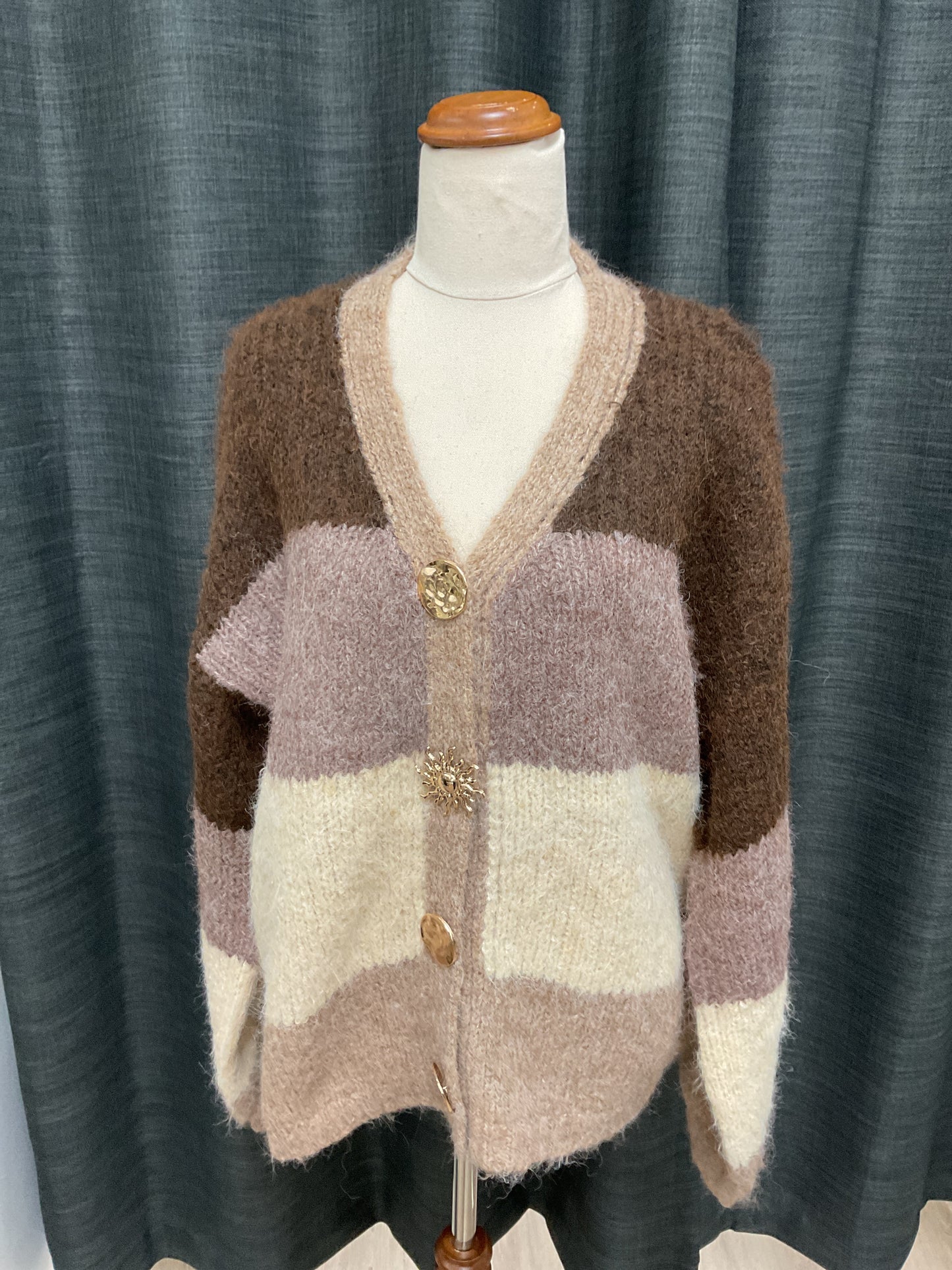 WORTHIER THE LABEL - Chunky Stripe Knit Cardigan - Chocolate