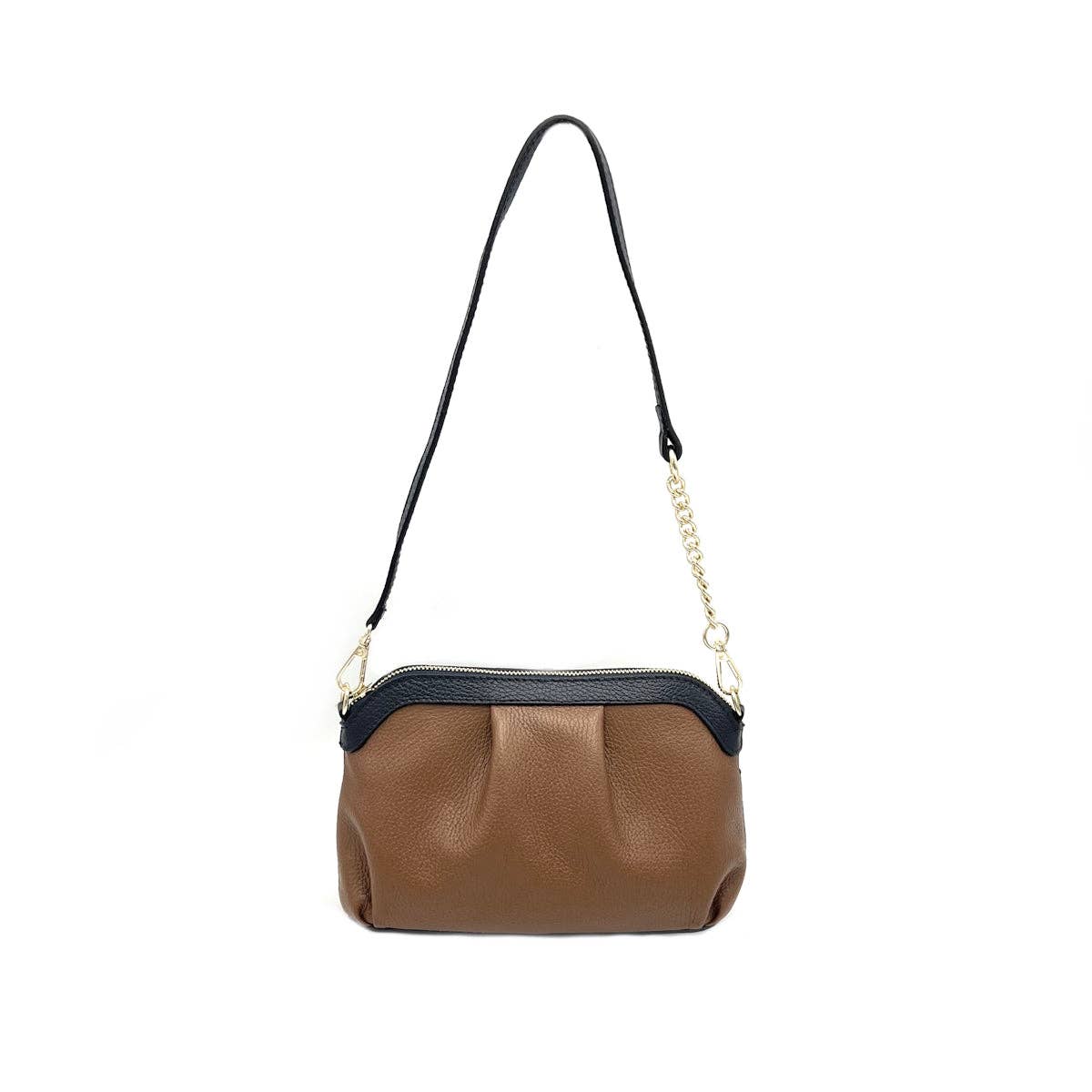 SUIE VALENTINI - Small Chain Bag - Camel & Navy (Genuine Leather)