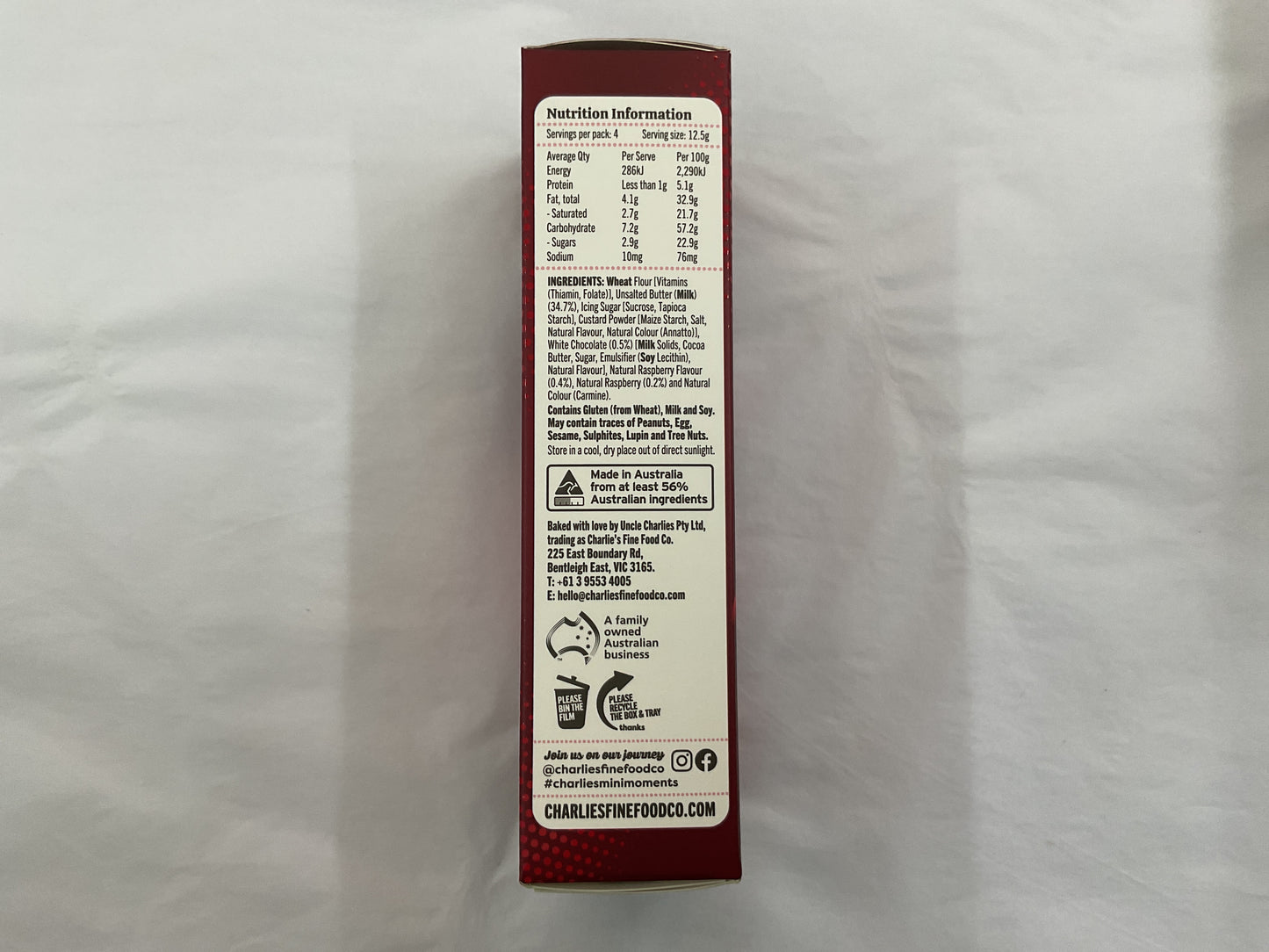 CHARLIE'S FINE FOOD CO - Raspberry Bliss Melting Moments Biscuits 50g