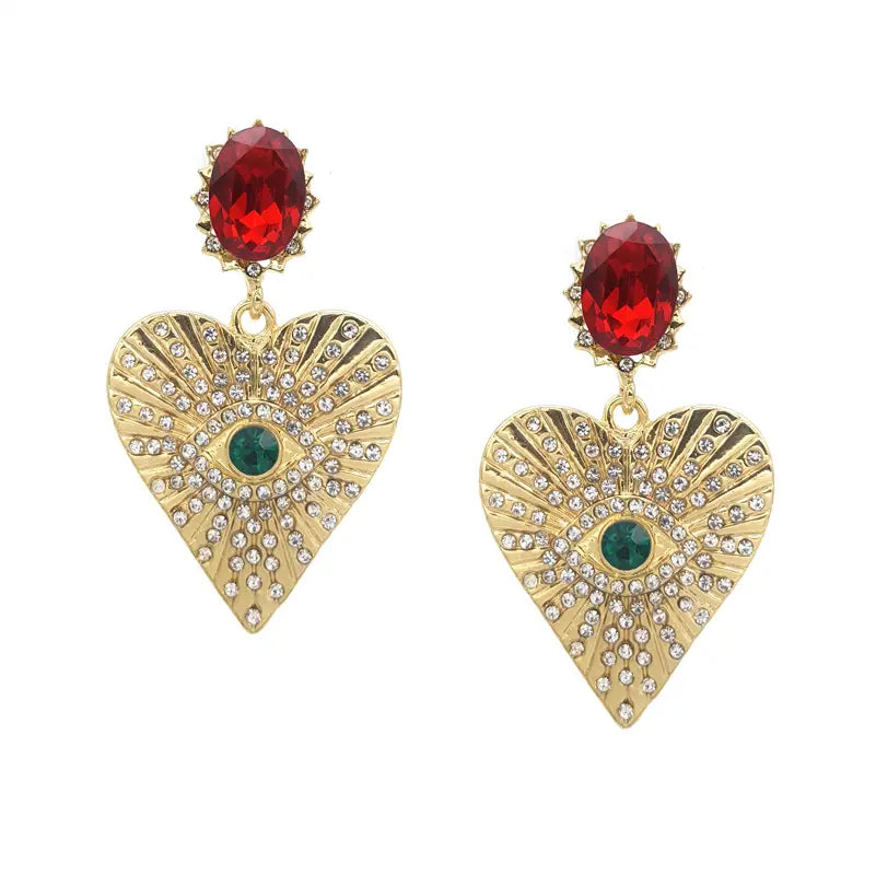 CHRYSALINI - EARRINGS - Heart Mati Eye - Red