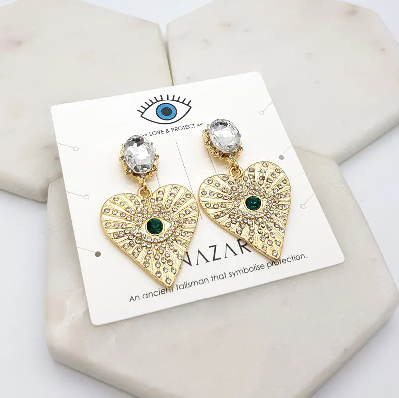 CHRYSALINI - EARRINGS - Heart Mati Eye - Clear
