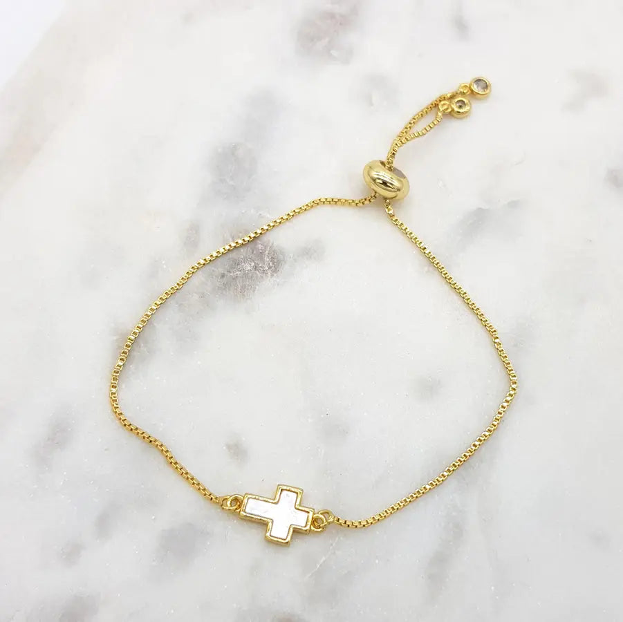 CHRYSALINI - BRACELET - Mother of Pearl Cross - Gold