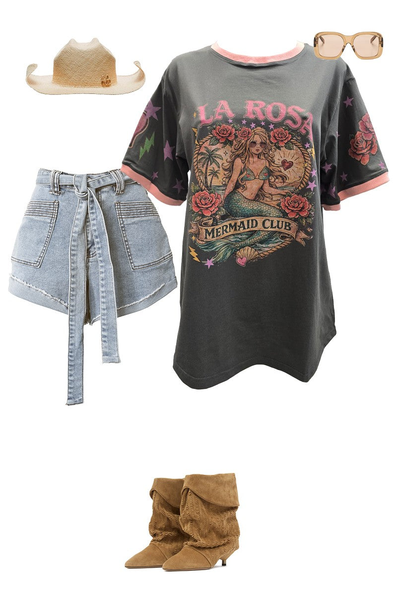 COCO CARTEL - La Rosa Tee - Charcoal/Pink