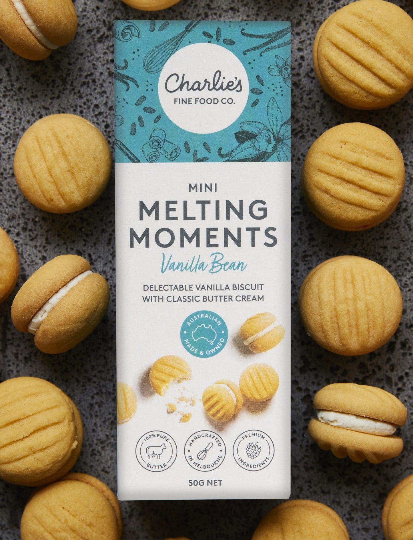 CHARLIE'S FINE FOOD CO - Vanilla Bean Mini Melting Moments Biscuits 50g