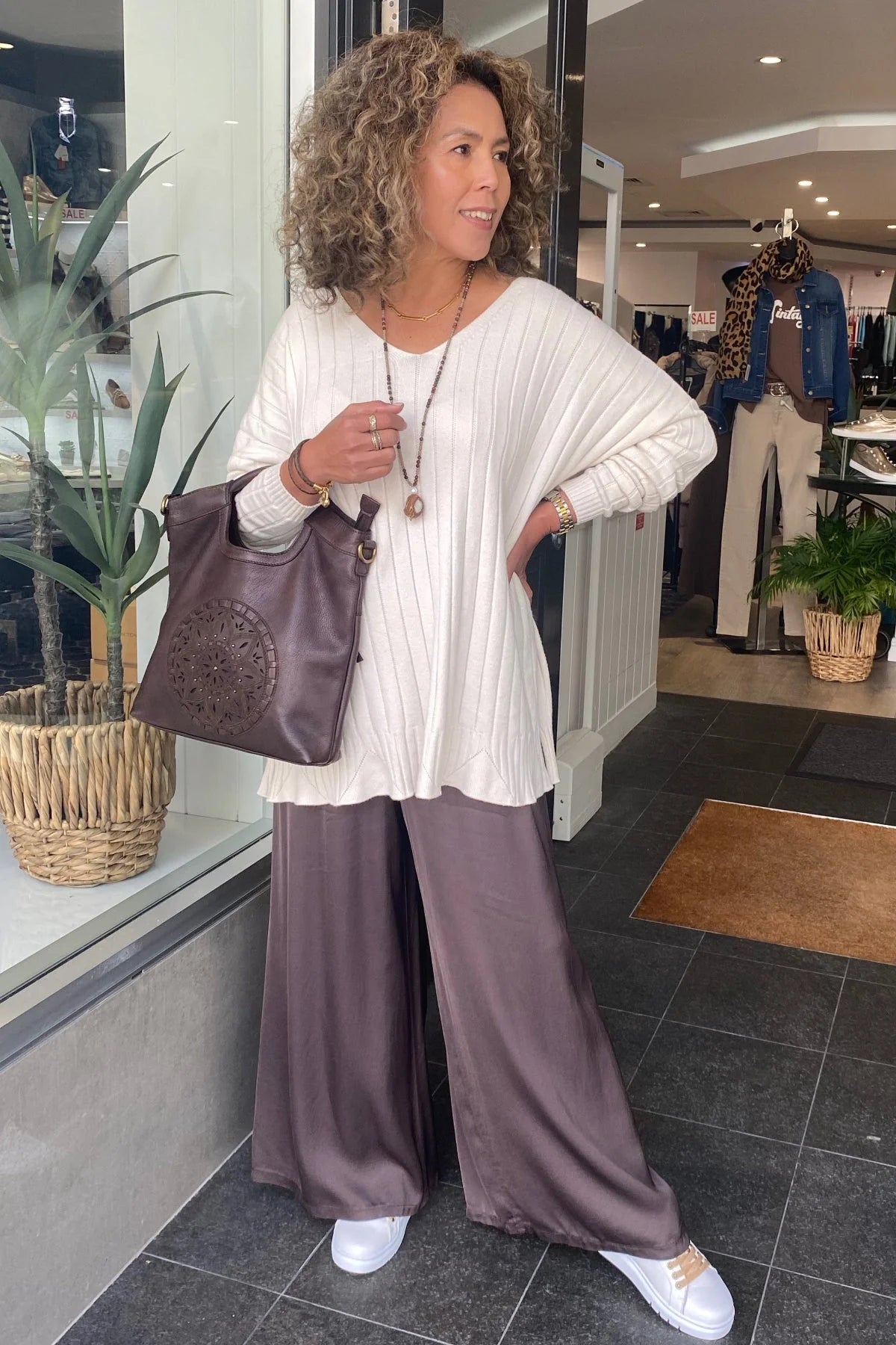 Cindy G Clothing - Silk Blend Pants - Chocolate
