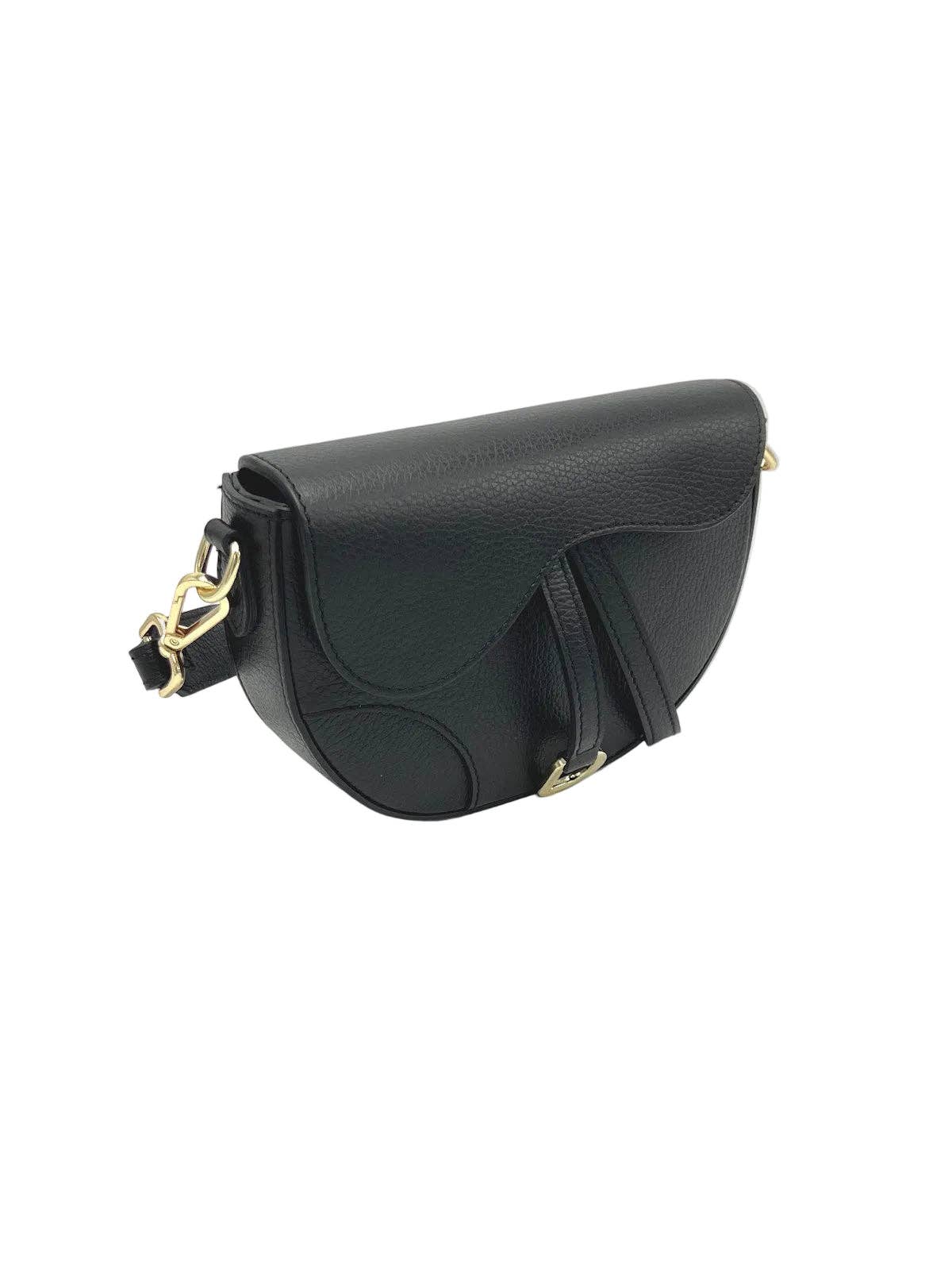SUIE VALENTINI - Saddle Shoulder Bag - Black (Genuine Leather)
