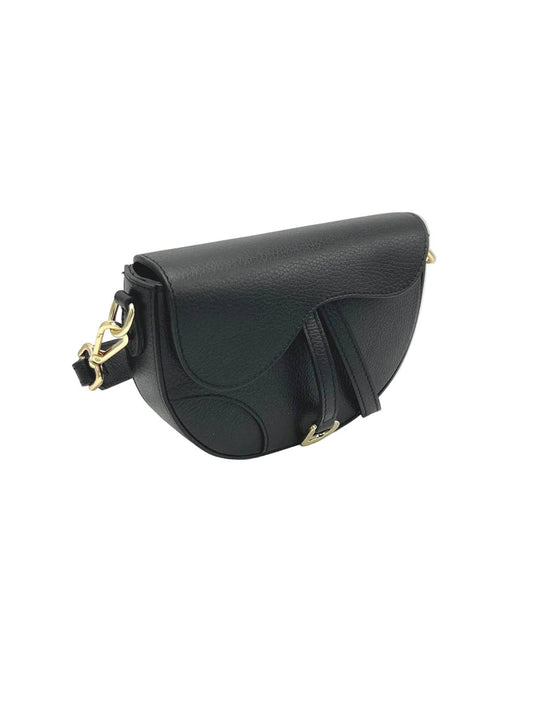 SUIE VALENTINI - Saddle Shoulder Bag - Black (Genuine Leather)