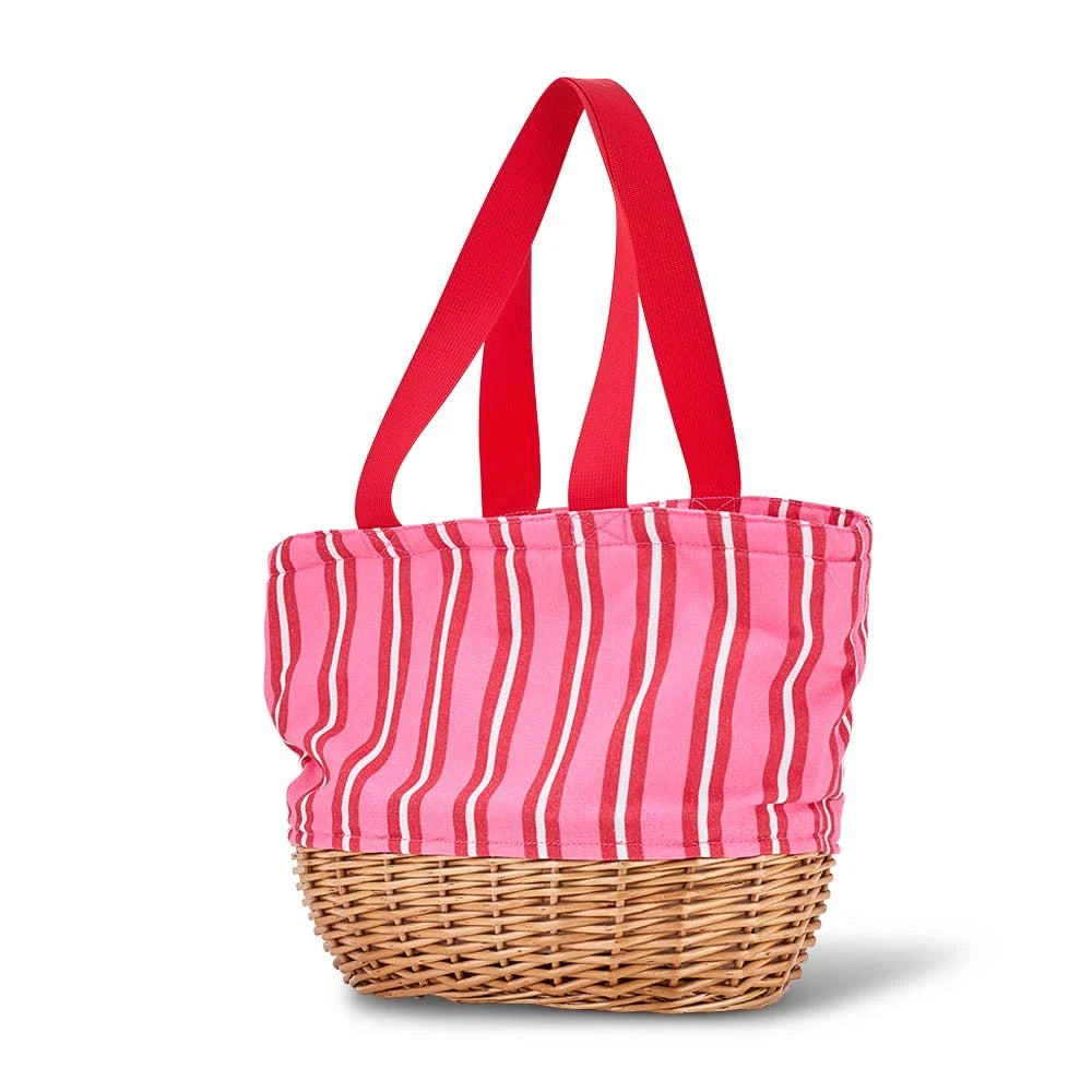ANNABEL TRENDS - Picnic Wicker Lunch Bag - Red & White Stripe