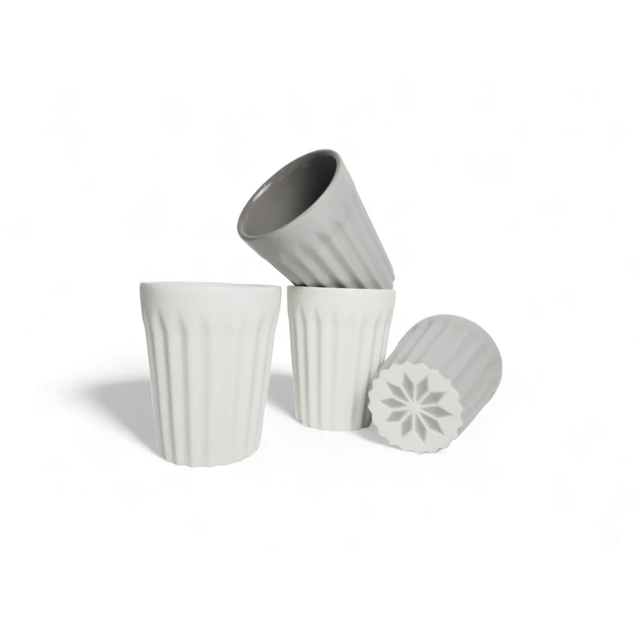 GABEL AND TELLER - Matte Grey and White Latte Cup - Set of 4