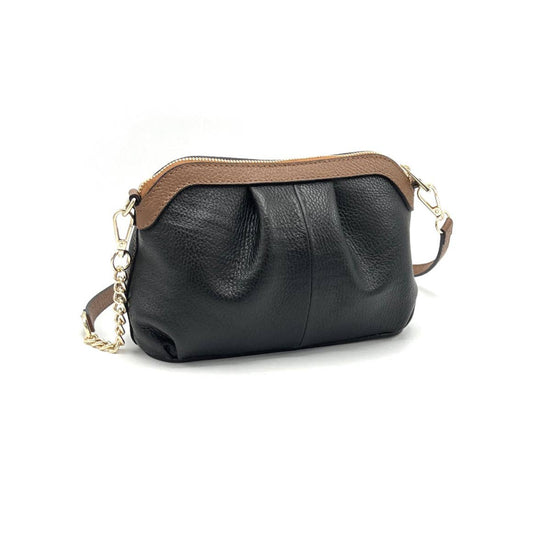 SUIE VALENTINI - Small Chain Bag - Black & Taupe (Genuine Leather)