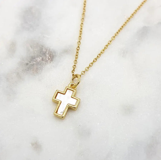 CHRYSALINI - NECKLACE - Mother of Pearl Cross - Gold