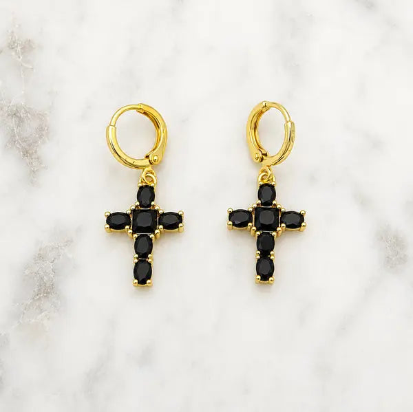 CHRYSALINI - EARRINGS - Black Crystal Cross Collection