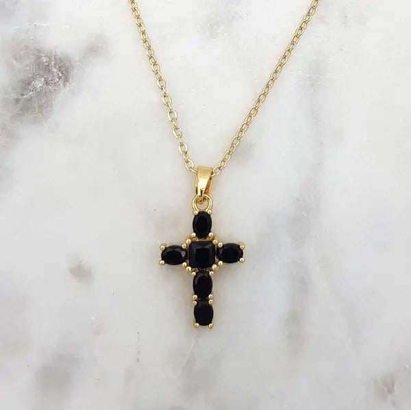 CHRYSALINI - NECKLACE - Black Crystal Cross Collection