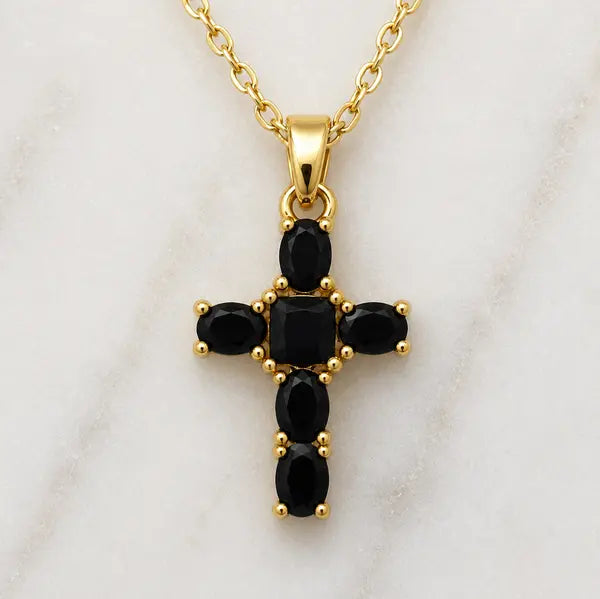 CHRYSALINI - NECKLACE - Black Crystal Cross Collection