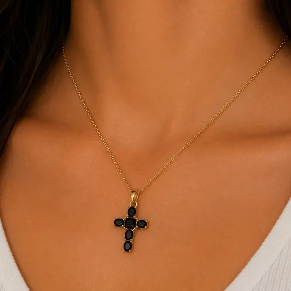 CHRYSALINI - NECKLACE - Black Crystal Cross Collection