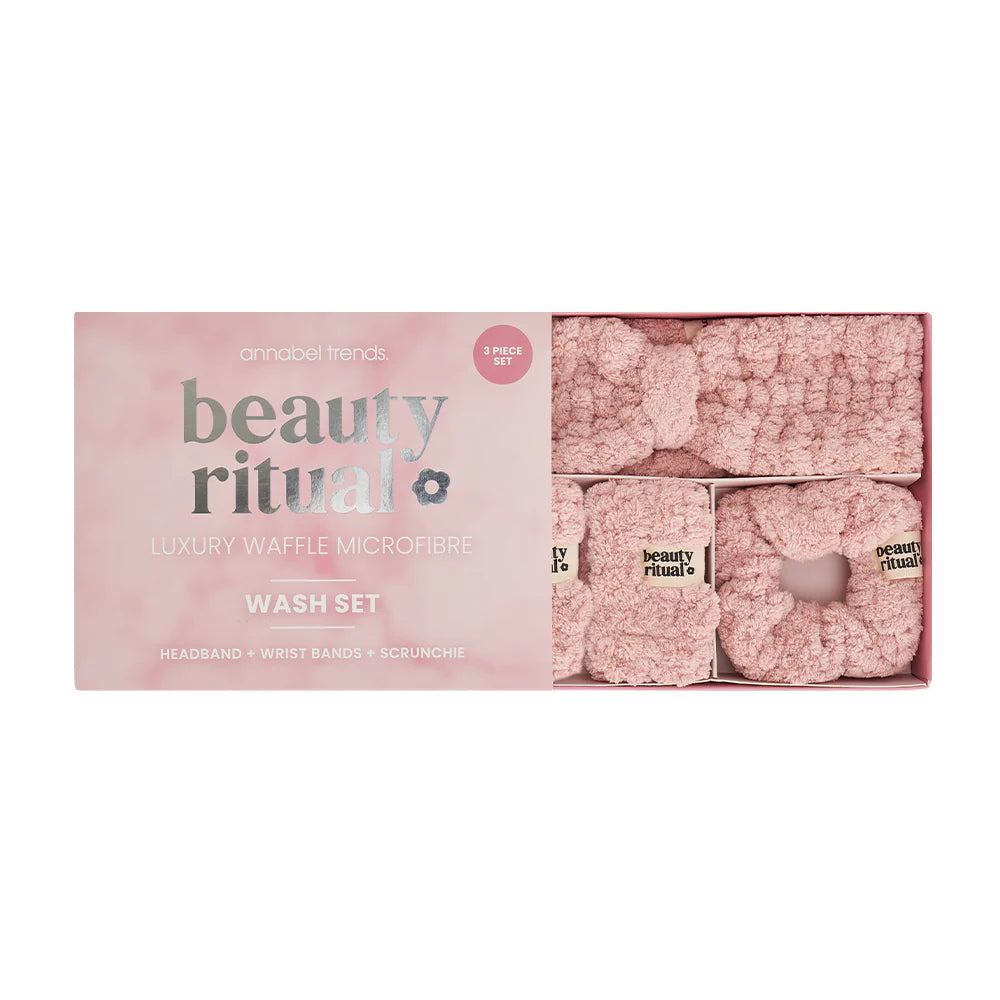 ANNABEL TRENDS - Beauty Ritual Luxury Waffle Wash Set - Dusty Pink - 3pc