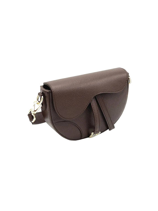 SUIE VALENTINI - Saddle Shoulder Bag - Chocolate (Genuine Leather)