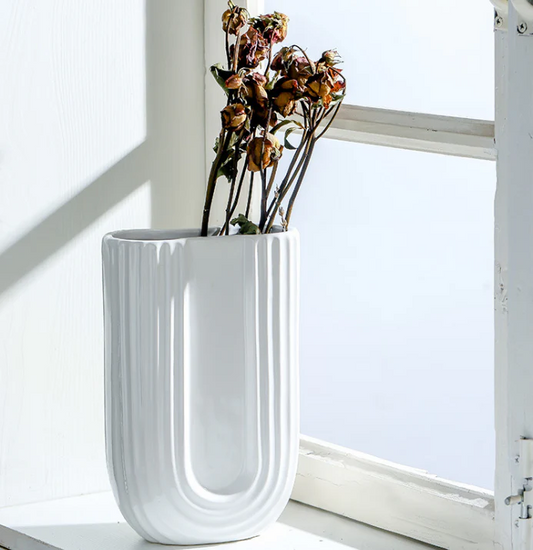 GABEL AND TELLER - U-Shape Matte White Ceramic Vase