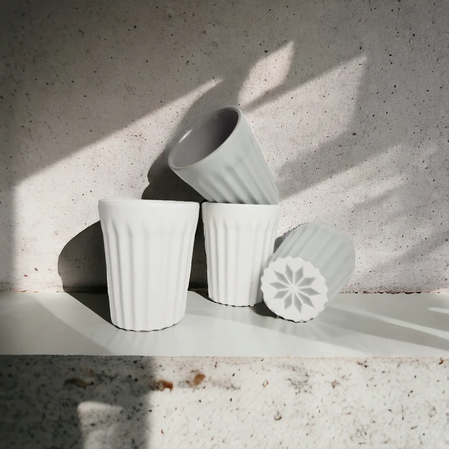 GABEL AND TELLER - Matte Grey and White Latte Cup - Set of 4