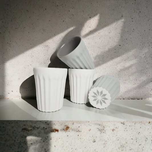 GABEL AND TELLER - Matte Grey and White Latte Cup - Set of 4