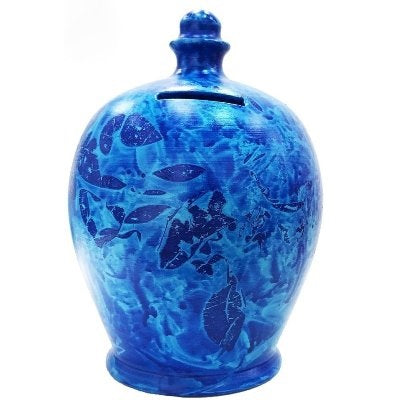 TERRAMUNDI MONEY POTS - B89 - Blue/Pale Blue Marbled