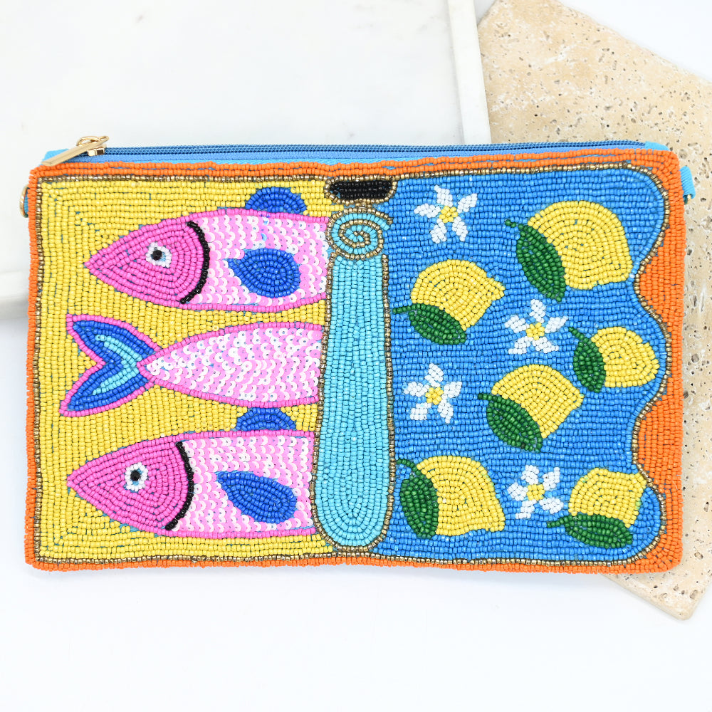 ANNA NOVA - BEADED BAG - Sonny Sardines Fish/Lemon Beaded Clutch