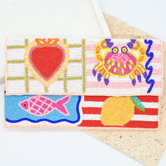 ANNA NOVA - BEADED BAG - Heat, Crab, Fish & Lemon Beaded Pouch