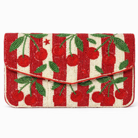 ANNA NOVA - BEADED BAG - Cherry Stripe Beaded Clutch