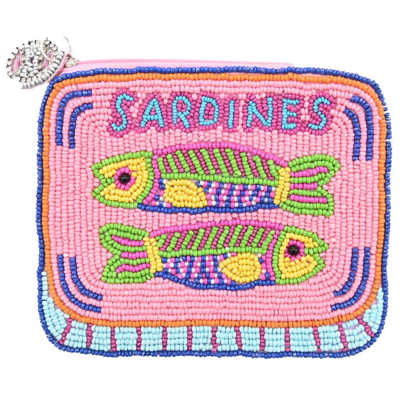 ANNA NOVA - BEADED BAG - Pink Sardine Tin Pouch