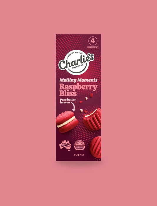 CHARLIE'S FINE FOOD CO - Raspberry Bliss Melting Moments Biscuits 50g