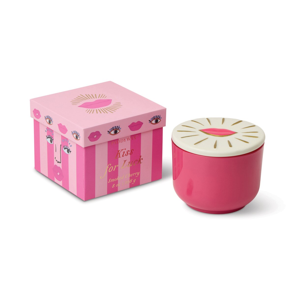 DESIGNWORKS INK - Charmed 8oz Hot Pink Glass w/ Embossed Lips Ceramic Lid & Printed Box - Smoked Cherry