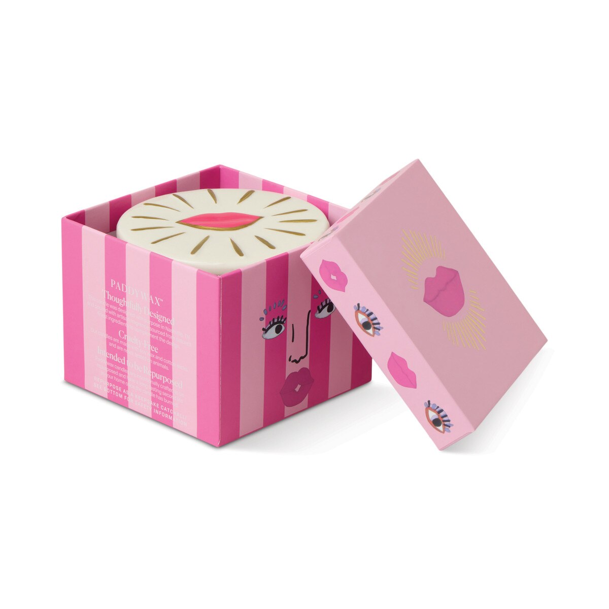 DESIGNWORKS INK - Charmed 8oz Hot Pink Glass w/ Embossed Lips Ceramic Lid & Printed Box - Smoked Cherry