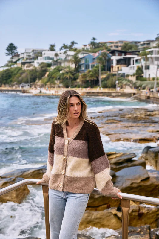 WORTHIER THE LABEL - Chunky Stripe Knit Cardigan - Chocolate
