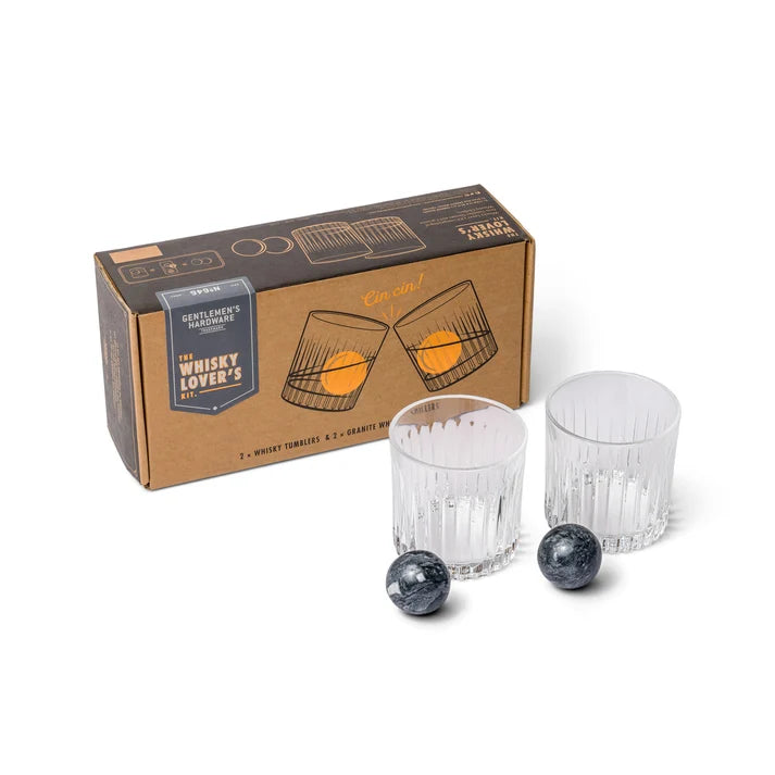 GENTLEMENS HARDWARE - Whiskey Tumbler Glasses & Ice Stones Set