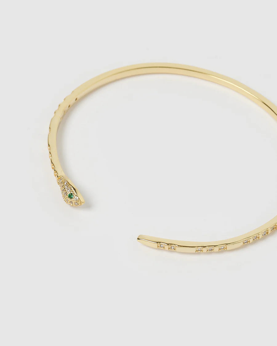 IZOA - CUFF - Green Eye embellished Cuff - Gold