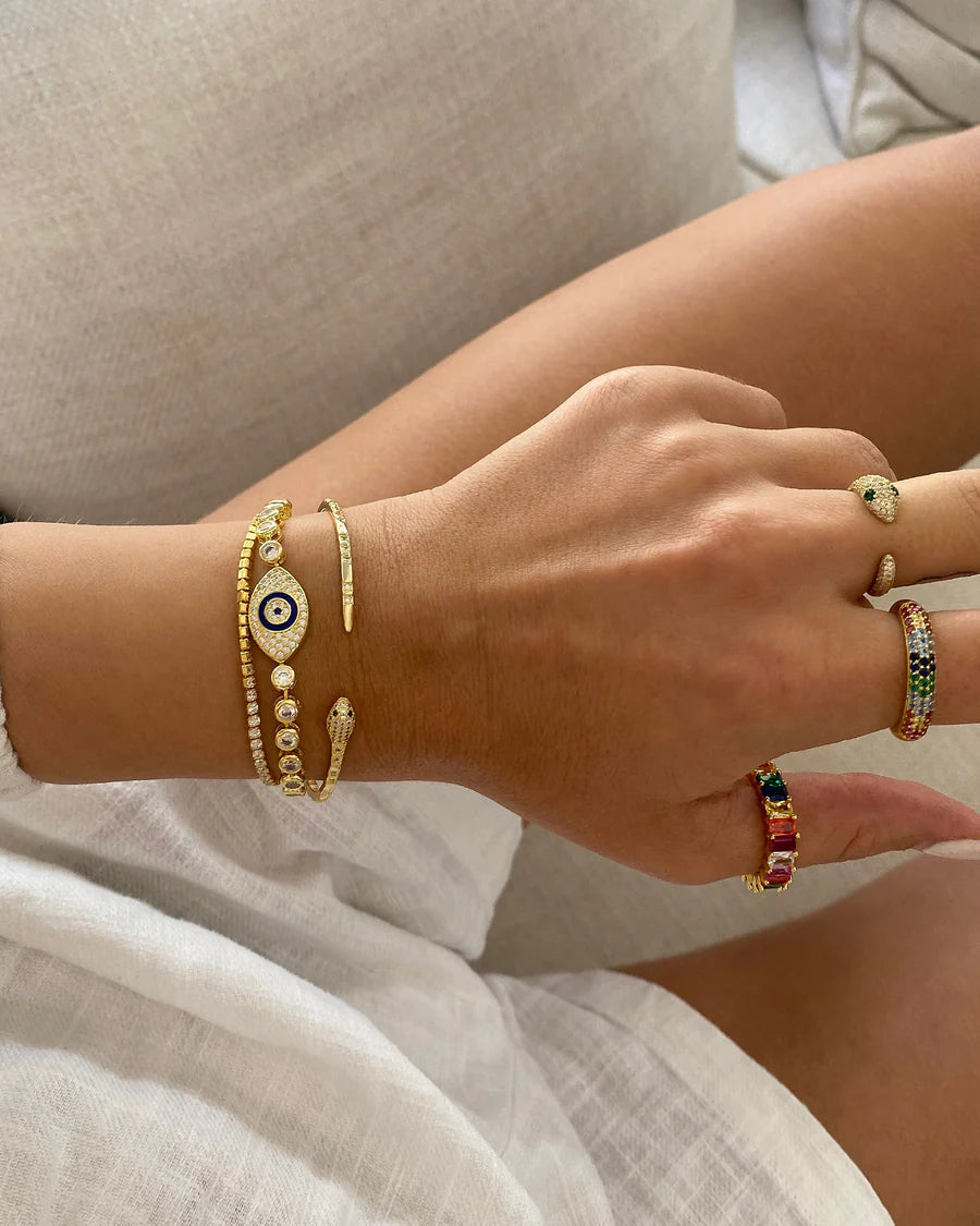 IZOA - CUFF - Green Eye embellished Cuff - Gold