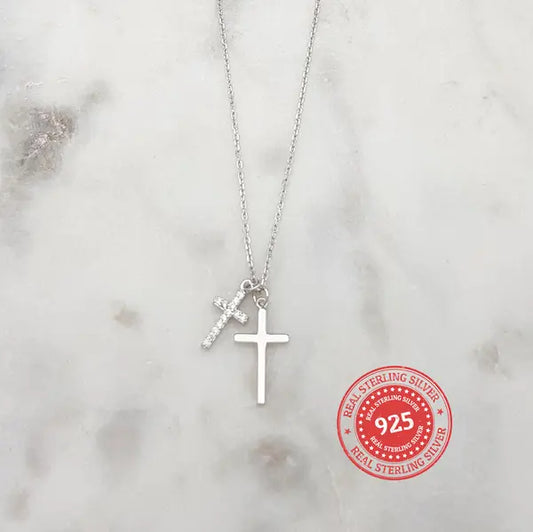 CHRYSALINI - NECKLACE - Double Cross - Sterling Silver