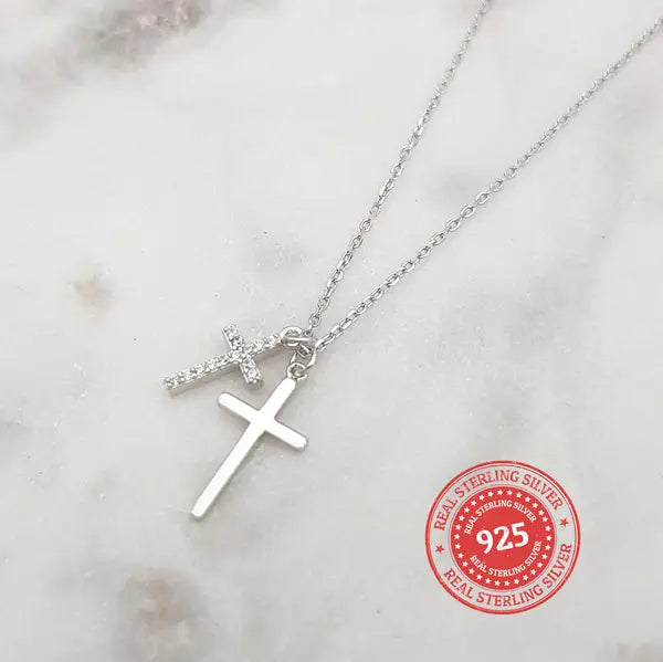 CHRYSALINI - NECKLACE - Double Cross - Sterling Silver
