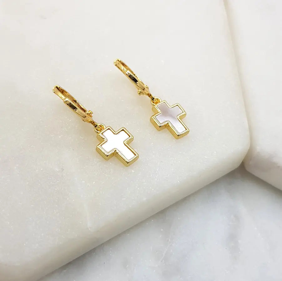 CHRYSALINI - EARRINGS - Mother of Pearl Gold Cross
