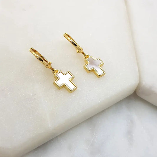 CHRYSALINI - EARRINGS - Mother of Pearl Gold Cross