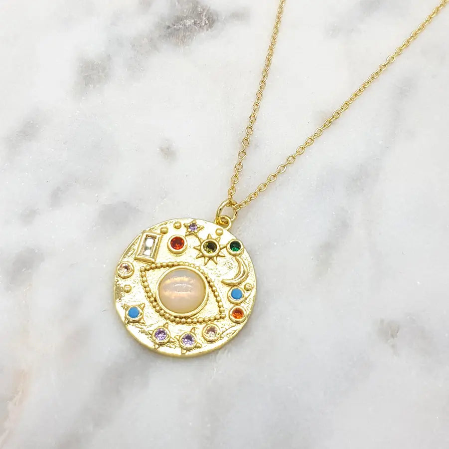 CHRYSALINI - NECKLACE - Mati CZ/Moonstone Necklace - Gold