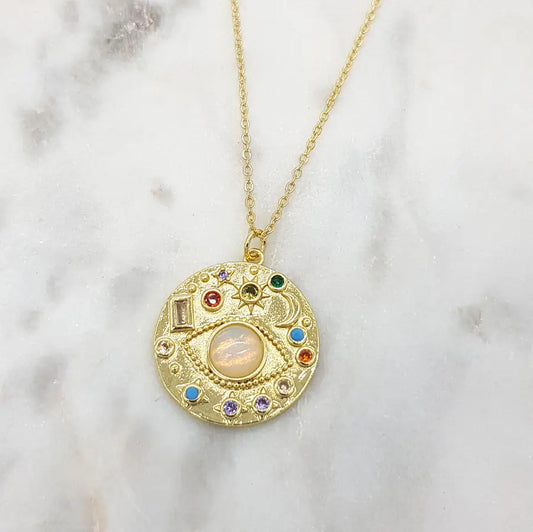 CHRYSALINI - NECKLACE - Mati CZ/Moonstone Necklace - Gold