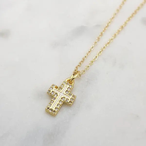 CHRYSALINI - NECKLACE - Cubic Zirconia Cross - Gold
