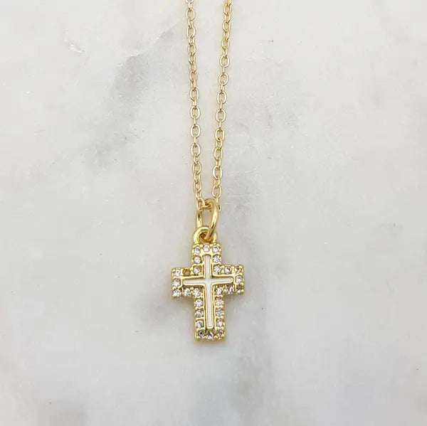 CHRYSALINI - NECKLACE - Cubic Zirconia Cross - Gold
