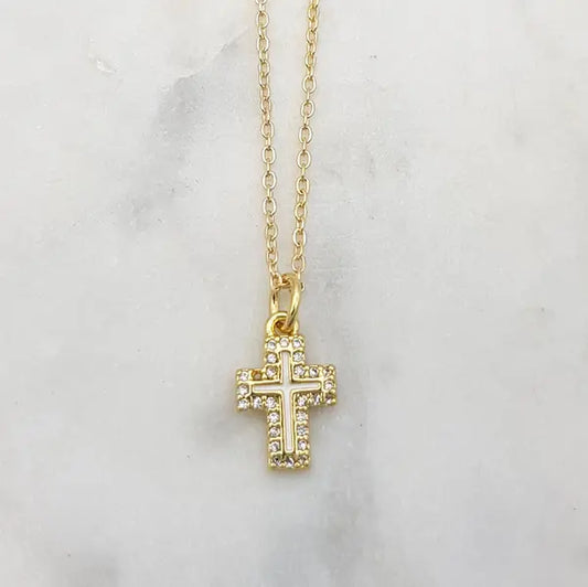 CHRYSALINI - NECKLACE - Cubic Zirconia Cross - Gold