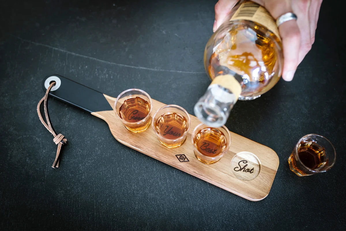 GENTLEMENS HARDWARE - Serving Paddle and Shot Glasses