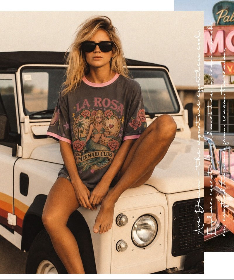 COCO CARTEL - La Rosa Tee - Charcoal/Pink