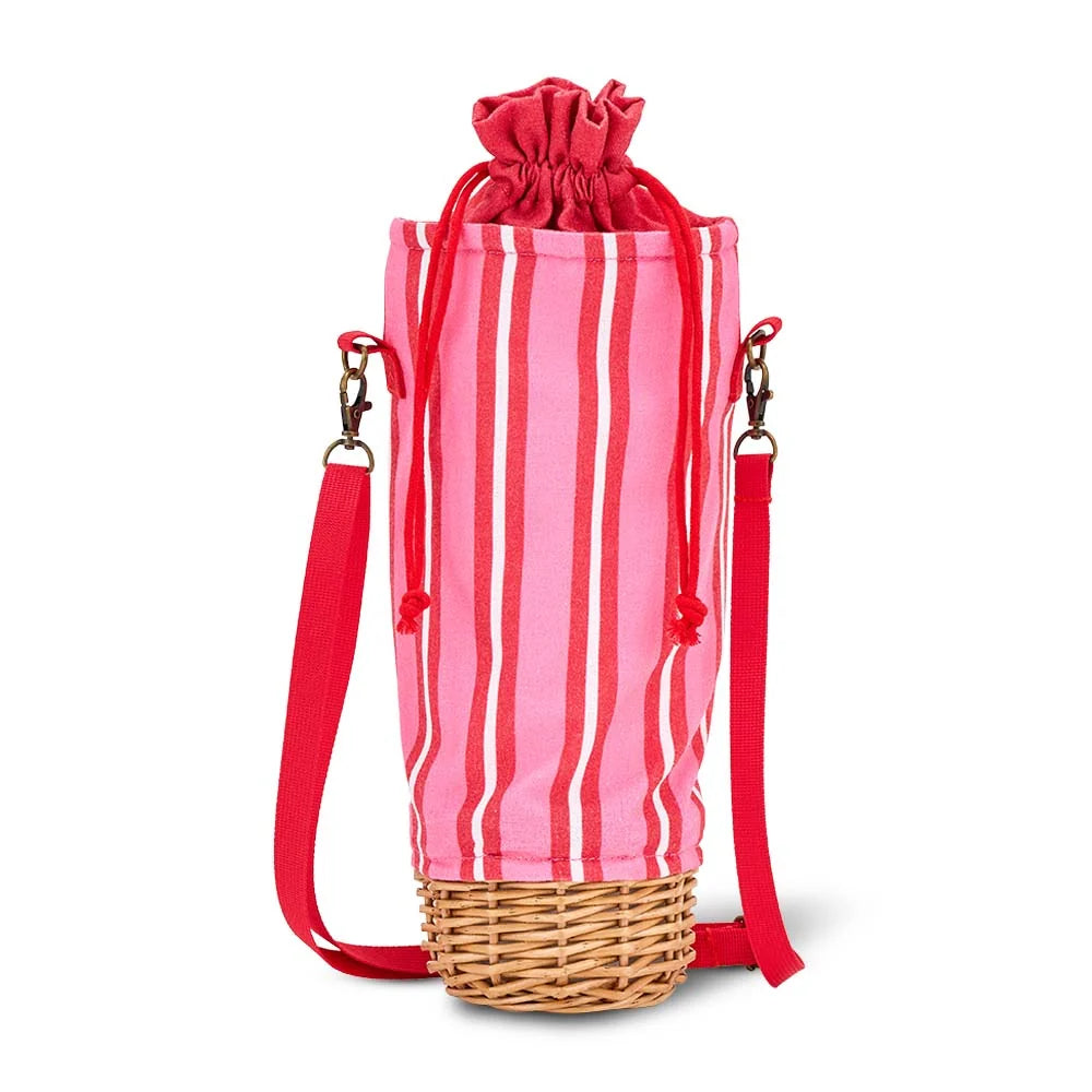 ANNABEL TRENDS - Picnic Wicker Bottle Bag - Red & Pink Stripe