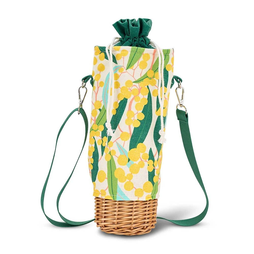 ANNABEL TRENDS - Picnic Wicker Bottle Bag - Golden Wattle
